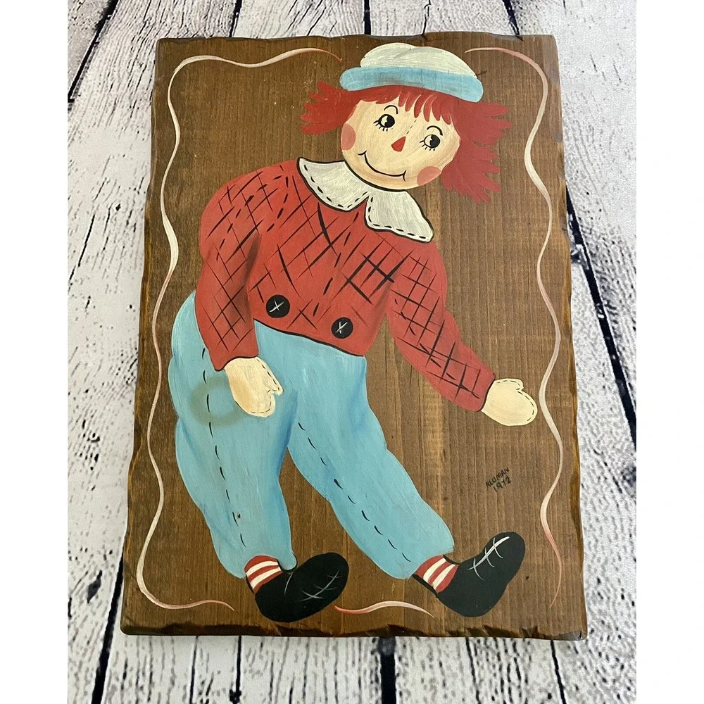 Vintage Raggedy Ann And Andy Set Of 2 Hand Painted Wall Art Wood Plaques